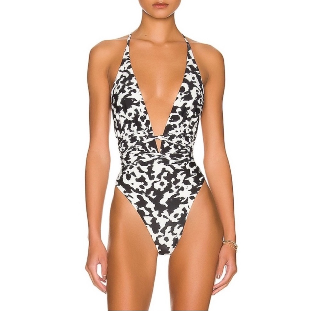 Maaji Womens One Piece Swimsuit Multiway Reversible Animal Print White Black L